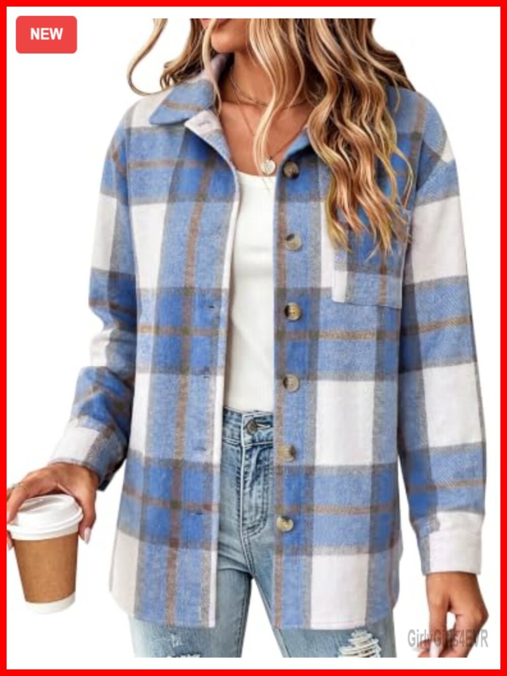 Plaid Button Down Flannel Shacket Long Sleeve Shirt